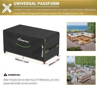 Чохол для садово-патіо меблів BEEWAY V2.0, 300x250x102 см, водовідштовхувальний, захист від УФ, чорний