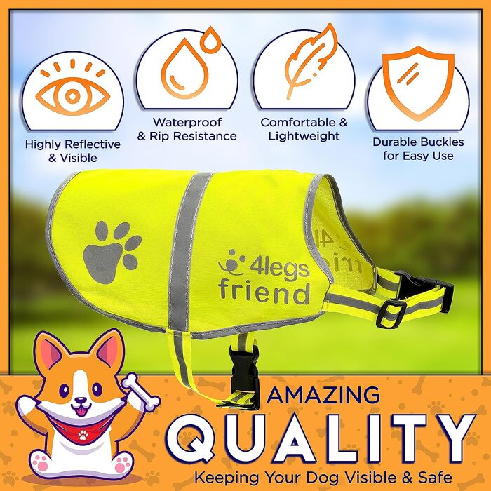 Жовтий захисний жилет для собак, розмір 5, світловідбиваючий, регульовані ремені, пряжки, денна/нічна видимість