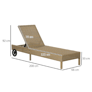Шезлонг Outsunny Poly Rattan Садовий шезлонг регульований з подушкою в натуральному хакі 200x66x92см для саду та патіо