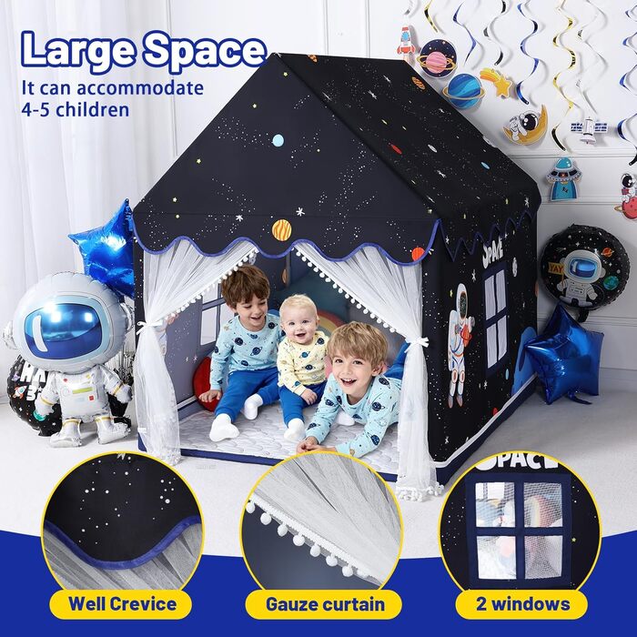 Дитяче намет-будиночок Wilwolfer з килимком для малюків: Принцесинний будиночок для дівчаток та хлопчиків - Великий намет для гри в приміщенні та на вулиці - Ідеальна іграшка для дітей, чорний з килимком