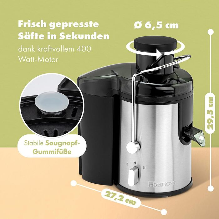 Електричний соковитискач Clatronic AE 3666: для овочів та фруктів, великий завантажувальний отвір, Slow Juicer, 400W, система Tropfstopp, легке очищення