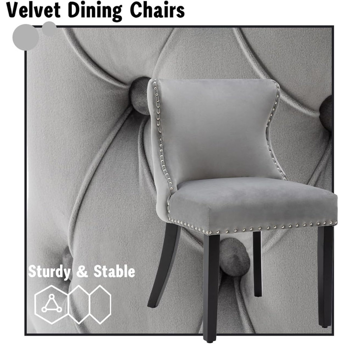 Крісла для їдальні з велюру, комплект 4 шт. - зручні кухонні крісла для вітальні, без підлокітники, на дерев'яних ніжках (Сірий-4)