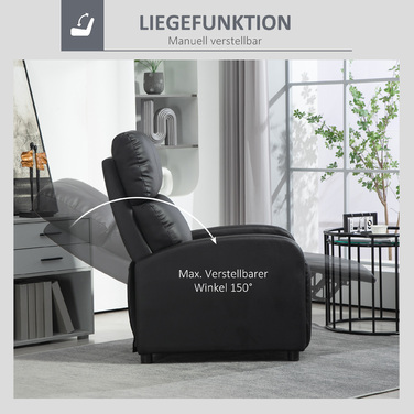 Крісло під телевізор HOMCOM Recliner з функцією відкидання, імітація шкіри чорного кольору, зручне крісло для вітальні та відпочинку