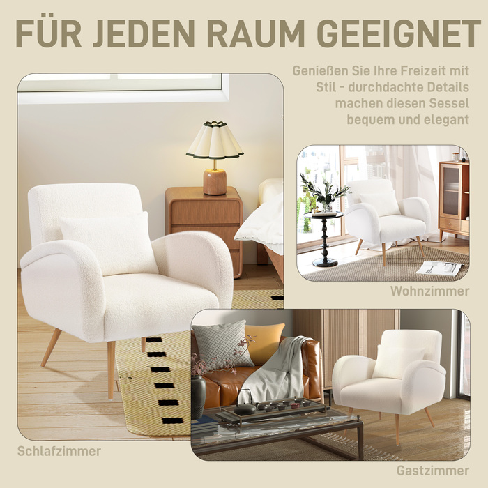 Крісло-релакс з м'якою оббивкою з флісу, підлокітники з м'якою подушкою для спини, металеві ніжки, крісло для читання, кремово-білий