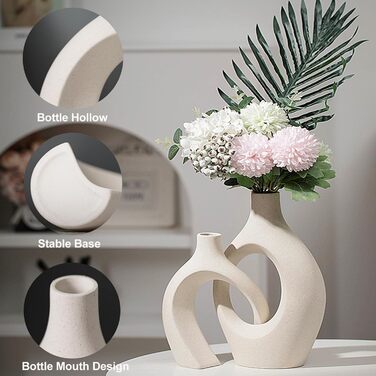 Керамічна ваза SUKIYPO, 2 шт. у наборі, бежева, сучасний дизайн, для дому, офісу, декору інтер'єру