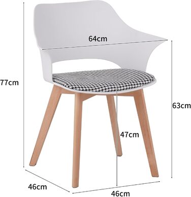 Набір з 4-х стільців Albatros для їдальні, Aalborg, білий - дерев'яні ніжки з масиву буку, скандинавський ретро-дизайн, зручний стільчик-чаша, елегантний кухонний стілець для обіднього столу