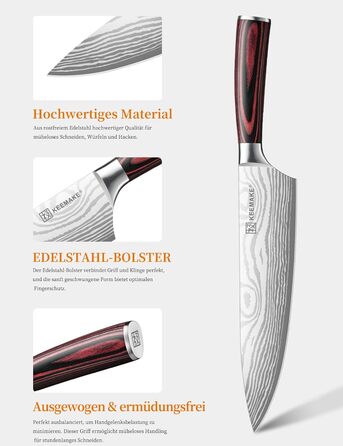 KEEMAKE Ніж кухарський 20см, професійний ніж для кухні з нержавіючої сталі з захистом леза, гострий ніж шеф-кухаря для м'яса, овочів, риби