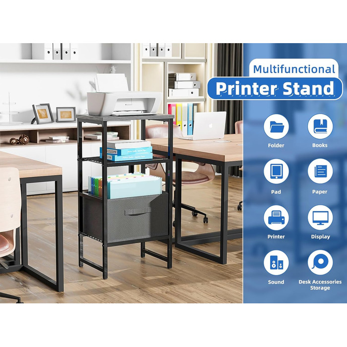 Підставка для принтера MWQ з ящиком для документів, 3-ярусна, чорна. Підійде для дому та офісу