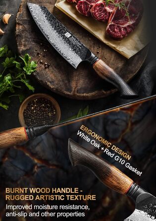 Ніж Сантоку XINZUO Damaststahl 19,3 см з нержавіючої сталі Дамаск, професійний кухонний ніж, серія Mo, ергономічна ручка з білого дуба