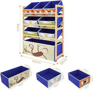 Дитяча полиця Dripex, полиця для іграшок з 8 ящиками для зберігання Дитяча полиця, полиця для зберігання для хлопчиків 64 x 28 x 81 см 64D x 28W x 81H см