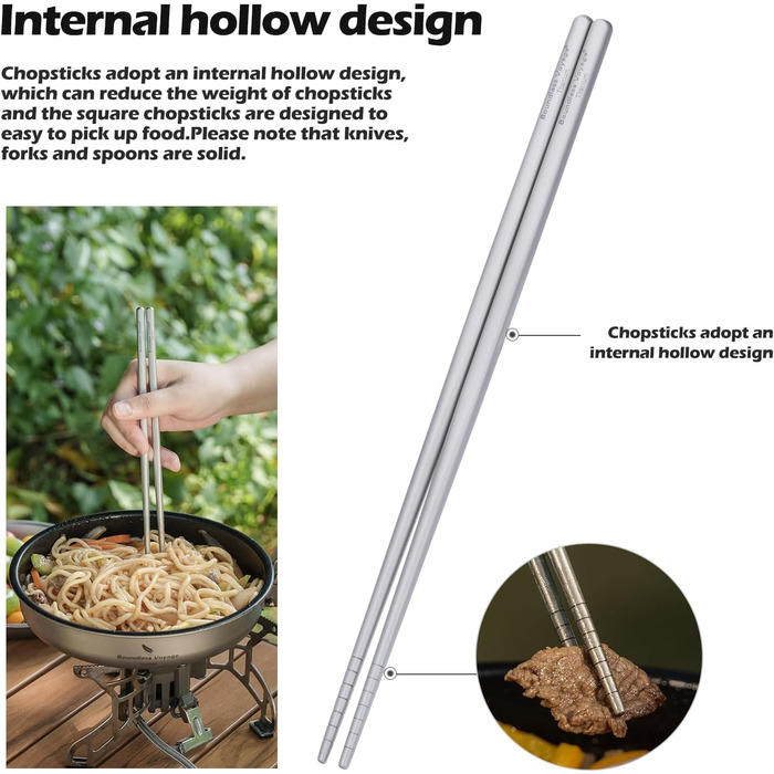 Набір столових приладів iBasingo Titan для кемпінгу: ложка, виделка, ніж, палочки для їжі. Металевий набір для відпочинку та подорожей Ti1056T