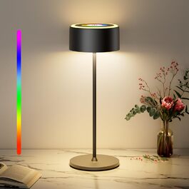 Бездротова LED-лампа TYEE з регулюванням яскравості, акумуляторна, 3000-6000K+RGB, USB-C, водонепроникна IP54, для дому та вулиці, алюміній, чорна