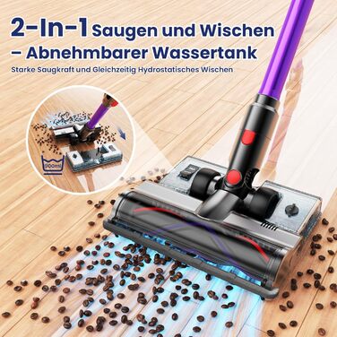 Бездротовий пилосос Linkfly A12 з функцією миття підлоги, 8-в-1, 48Kpa, 550W, 70Min, сенсорний екран, контейнер 1,5L, док-станція для стін, підходить для килимів/авто/шерсті домашніх тварин, фіолетовий