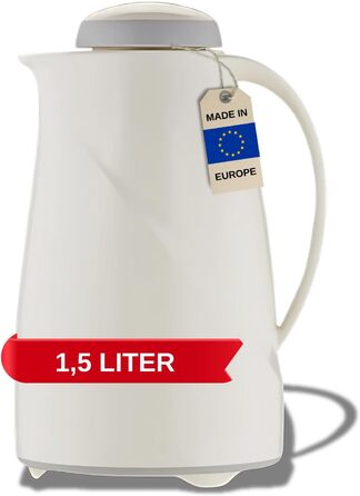 Термос Helios Wave, 1,5 л, пластик, білий, з кришкою-гвинтом, придатний для миття в посудомийній машині