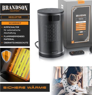 Обігрівач Brandson з дистанційним керуванням, 1500 Вт, 2 режими, ECO, захист від перекидання та перегріву
