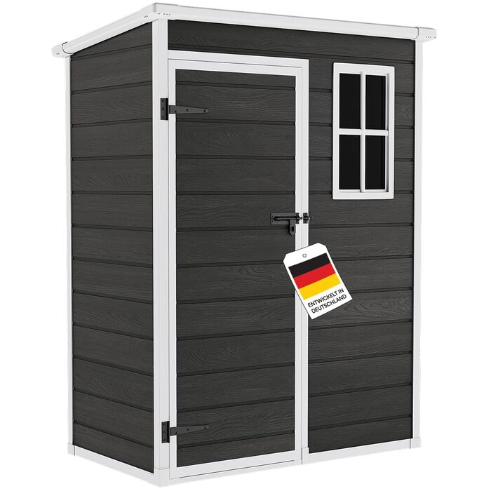 Сарай садовий STEELSØN Novara 192x92x151 см - пластиковий, з вікном, під дерево, дах похилий, темно-сірий, вологостійкий