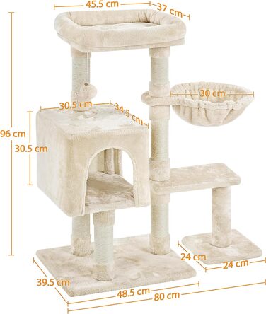 Котяче дерево Yaheetech висотою 96 см Котяче дерево для котів, з сизалевою плюшевою котячою печерою та кошиком, бежевий