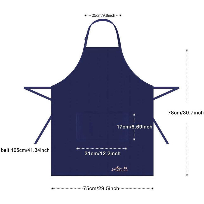 Фартух Viedouce з 2 упаковок, водонепроникний фартух для приготування їжі з кишенями, Регульований кухонний фартух, фартух для барбекю, нагрудний фартух, кухонний фартух (темно-синій-02)
