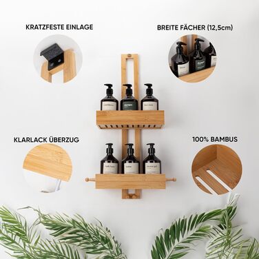 Дзеркальна поличка для душу без свердління, бамбукова, для ванної кімнати