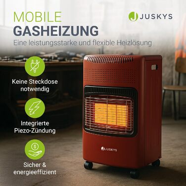 Газова теплова гармата Juskys Keramik GS42US потужністю 4200 Вт з регулятором тиску та шлангом - мобільний, ефективний та економічний газовий нагрівач