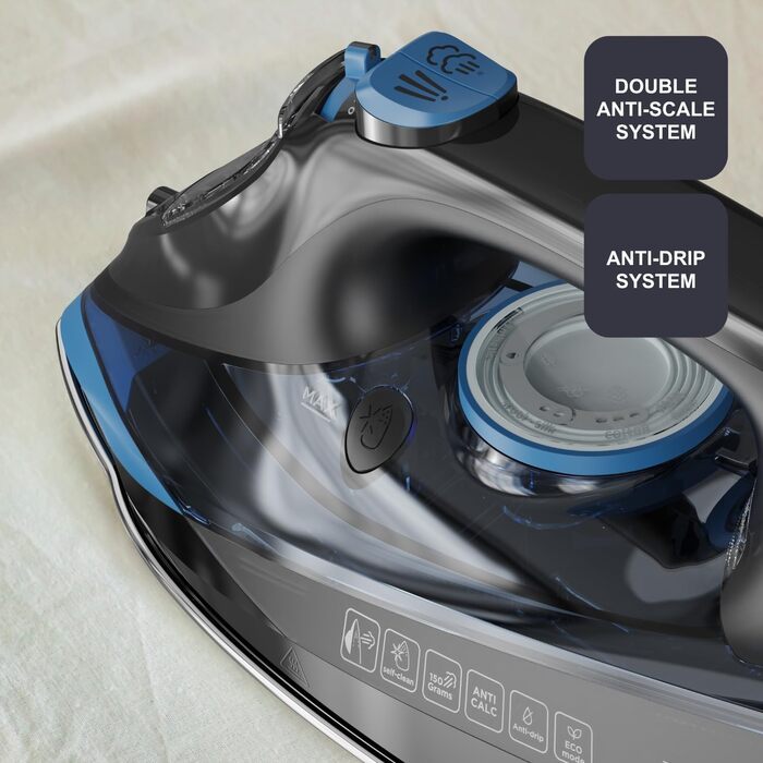 Праска Black+Decker BXIR2606E: 2600W, керамічна підошва, 150 г/хв, антикальк, вертикальне прасування