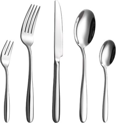 Набір столових приборів Velaze на 12 осіб (60 предметів) з нержавіючої сталі, столовий набір з 12 ножів, виделок, десертних виделок, ложок та чайних ложок, полірований, придатний для миття в посудомийній машині