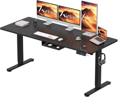 Електричний регульований стіл Airfish з USB-C зарядкою, керуванням кабелів та 3 рівнями пам'яті (білий, чорний), 180 x 80 см