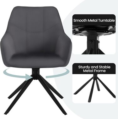 Крісла для їдальні WOLTU, набір 2 шт., поворотні, для кухні, вітальні, їдальні, м'які з підлокітниками, з металевим каркасом, матеріал: жаккард та оксамит, колір: темно-сірий