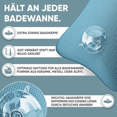 Преміум подушка для ванни XXL рожева | Додаткова підтримка для шиї та плечей | Швидковисихаюча, пральна подушка для ванни з 4 великими присосками | Подушка для ванни рожева (маленька, блакитна)