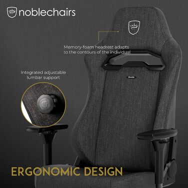 Крісло ігрове Noblechairs Hero з підтримкою попереку, тканина, TX-Антрацит
