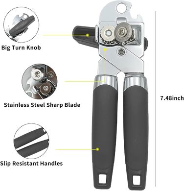 Відкривачка для консервів ручна, з нержавіючої сталі, з зручною ручкою та гострою лезою, багатофункціональна (сіра)