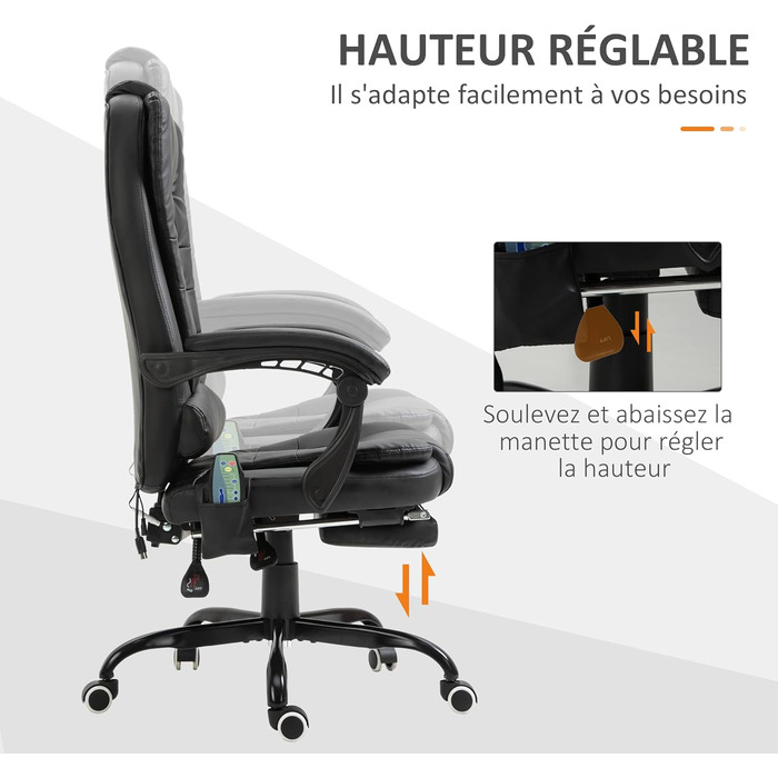 Крісло офісне Vinsetto з масажем, ергономічне, регульоване, чорне