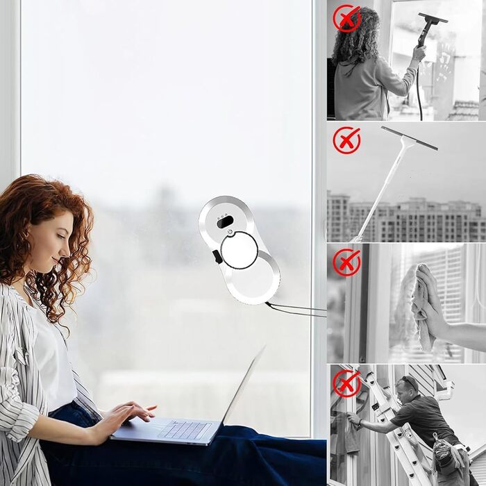 Робот для миття вікон, 5600Pa, 3 режими очищення, інтелектуальна навігація, автоматичний мийник вікон для гладких поверхонь