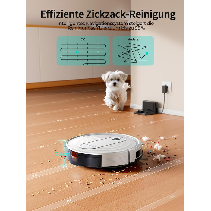 Робот-пилосос Airzeen J10 з функцією миття, 4000Pa, керування через додаток, для твердих підлог, видаляє шерсть тварин, білий