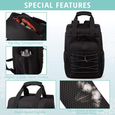 Чорний рюкзак-холодильник з м'якою ручкою, легкий та ізольований, велика місткість, для пляжу, кемпінгу, пікніка, риболовлі та походів