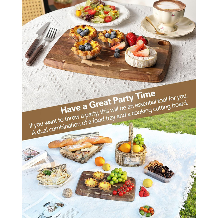 Дерев'яний обробний стіл XINZUO Hirnholz (35x25x2.6 см) з антиковзкими ніжками та ручкою, з канавкою для соку, для кухні