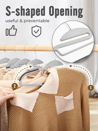50 штук вішалок для одягу з пластику HOUSE DAY - міцні, з неслизьким покриттям, 360° обертання, сірі