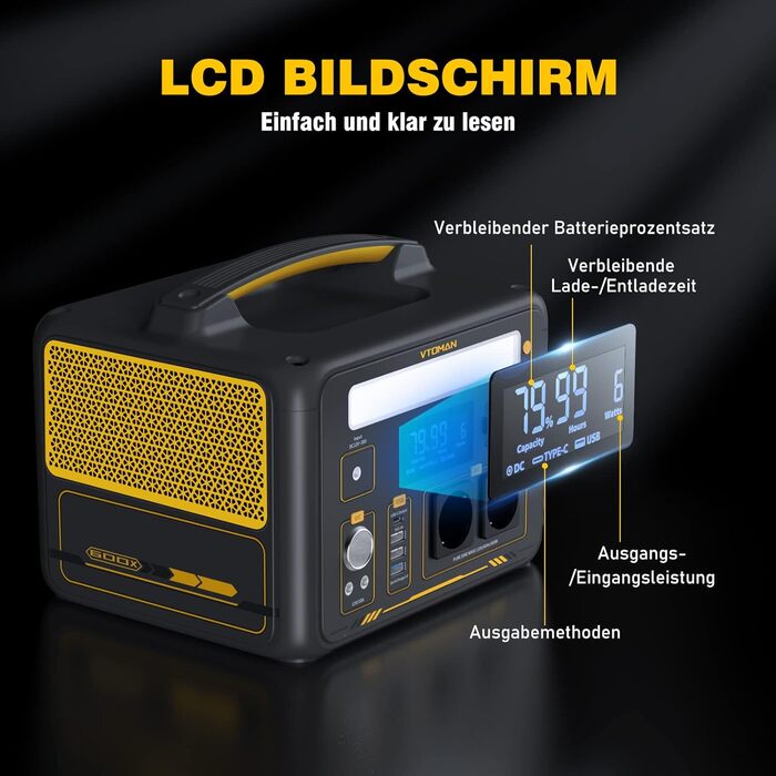 Портативна електростанція VTOMAN Jump 600X: 600W, 299Wh, LiFePO4, сонячний генератор, розширювана ємність для кемпінгу, саду, дому та надзвичайних ситуацій