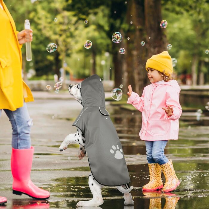 Дощовик для собак з капюшоном, регульований, водонепроникний, світловідбиваючий, для малих, середніх, великих та великих собак, сірий, S