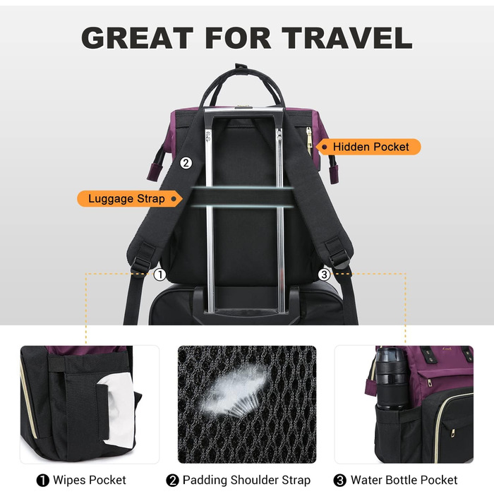 Рюкзак для ноутбука LOVEVOOK для жінок, великий шкільний рюкзак для підлітків, рюкзак ручної поклажі, водонепроникний дизайн, дихаючі лямки, для університету, школи та подорожей, бежевий, сірий (17 дюймів, B - темно-фіолетовий, чорний)