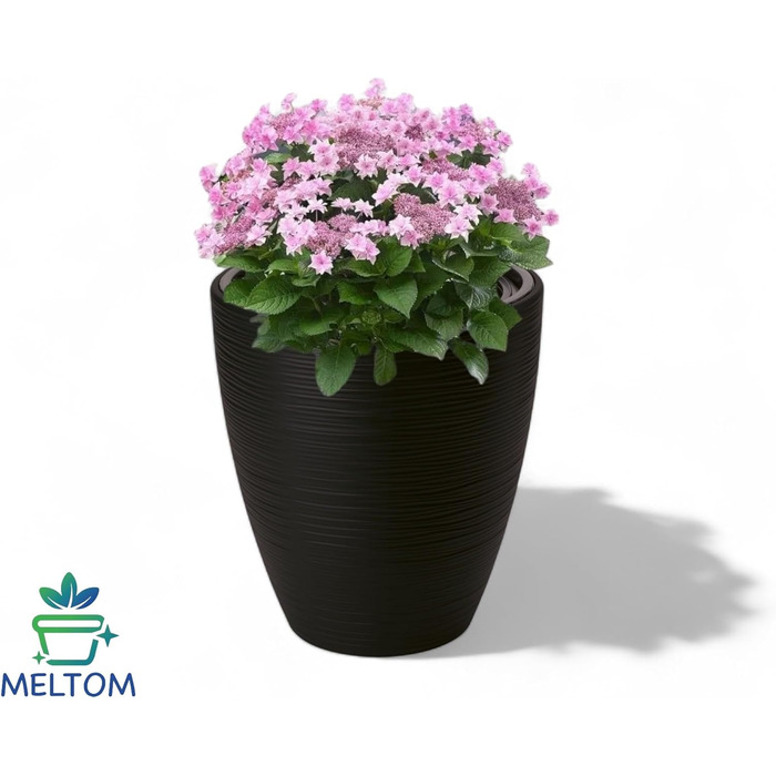 Горщик для квітів MELTOM Blumenkübel, чорний, з винімним вкладишем, діаметр 42 см, горизонтальні смуги