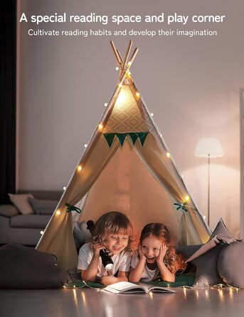 Намет Besrey Teepee для дітей, бавовняний ігровий намет для внутрішнього / зовнішнього використання з підсвічуванням і килимком (зелений)
