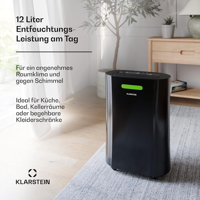 Klarstein AeroDry Smart 12l - електричний осушувач повітря 12л/день, білий, з Wi-Fi, LED дисплеєм та фільтром вугілля, для приміщень до 18м²