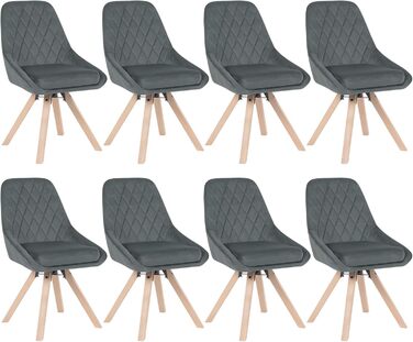 Стілець для їдальні WOLTU, поворотний, для кухні/вітальні, з м'яким оксамитовим сидінням, на дерев'яних ніжках, до 150 кг, набір 8 шт. (темно-сірий)