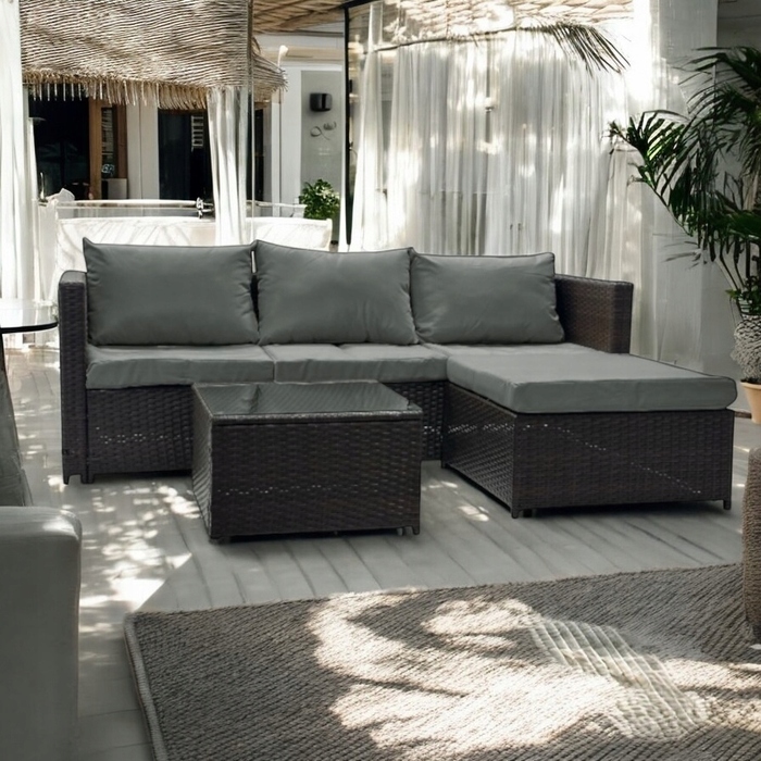 Двосторонній садовий кутовий диван SFS066 MTG, комплект садових меблів, коричневий