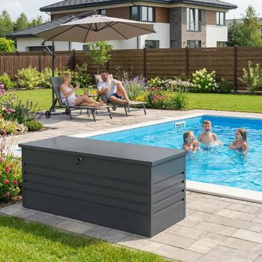 Водонепроникна садова скриня Grindi Morus 600л для подушок, інструментів, вуличний ящик для зберігання на балкон, терасу, в гараж (Сірий)