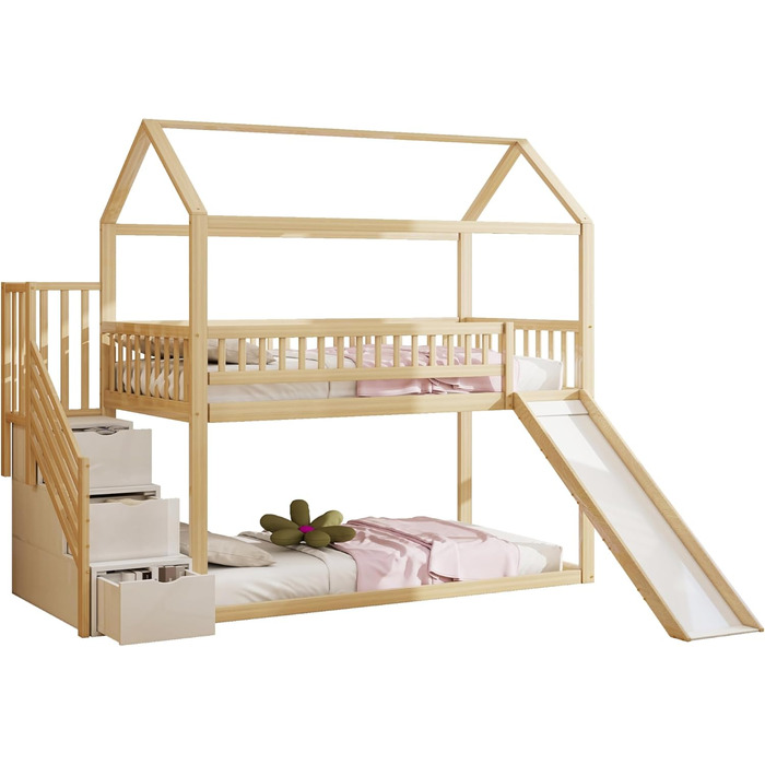 Двоярусне ліжко-горище з сходами, біле (90x200)