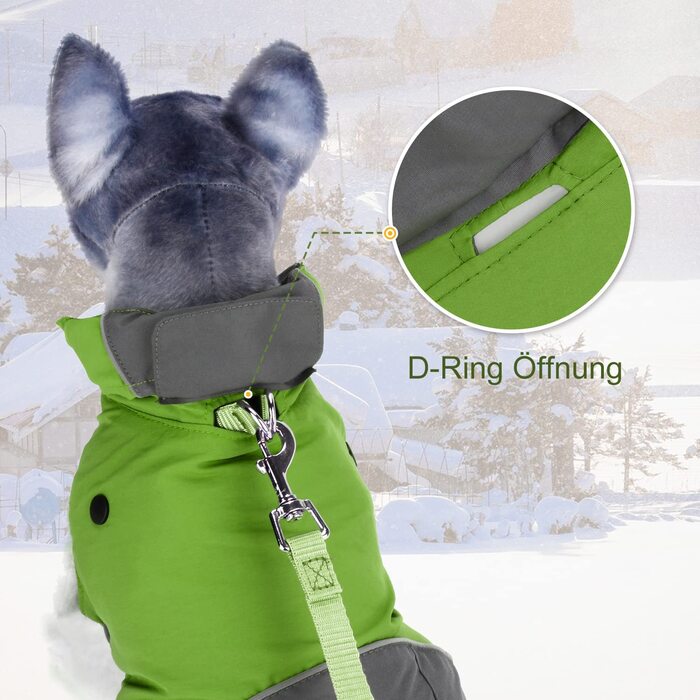 Зимова куртка для собак PETTLOFT, Світловідбиваюча водонепроникна зимова куртка для собак вітрозахисна тепла флісова куртка для активного відпочинку зимова куртка для собак зі знімною флісовою підкладкою (s, зелений)