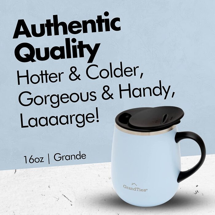 Термокружка Grandties з кришкою-ковзанням - 480 мл, з подвійних стінок з нержавіючої сталі, для гарячих та холодних напоїв | Зручний дизайн з ручкою, захист від розливання