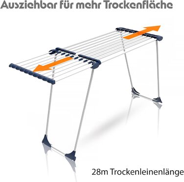 Розсувна сушарка для білизни BigDean Jumbo з потовщеними стійками, довжина просушування 28м (Біло-блакитна)